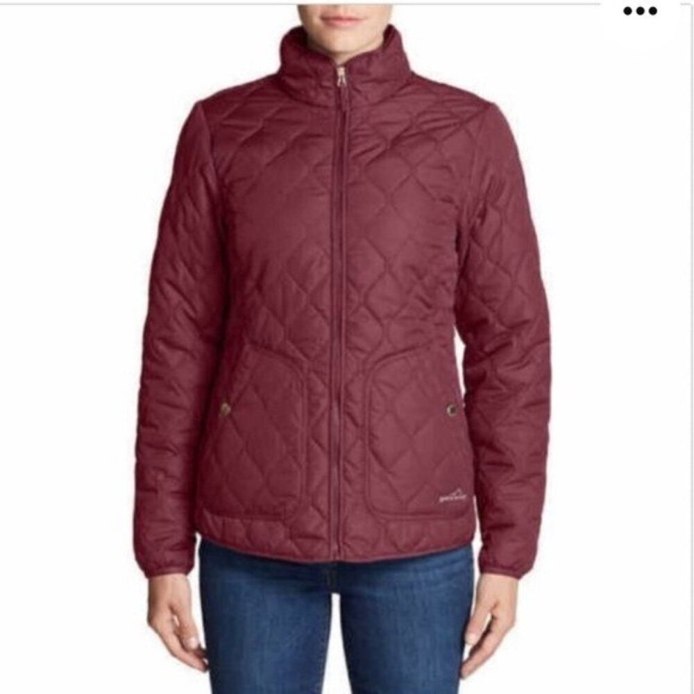 Eddie Bauer puffer jacket coat women M quilted burgundy windbreaker outdoor cozy